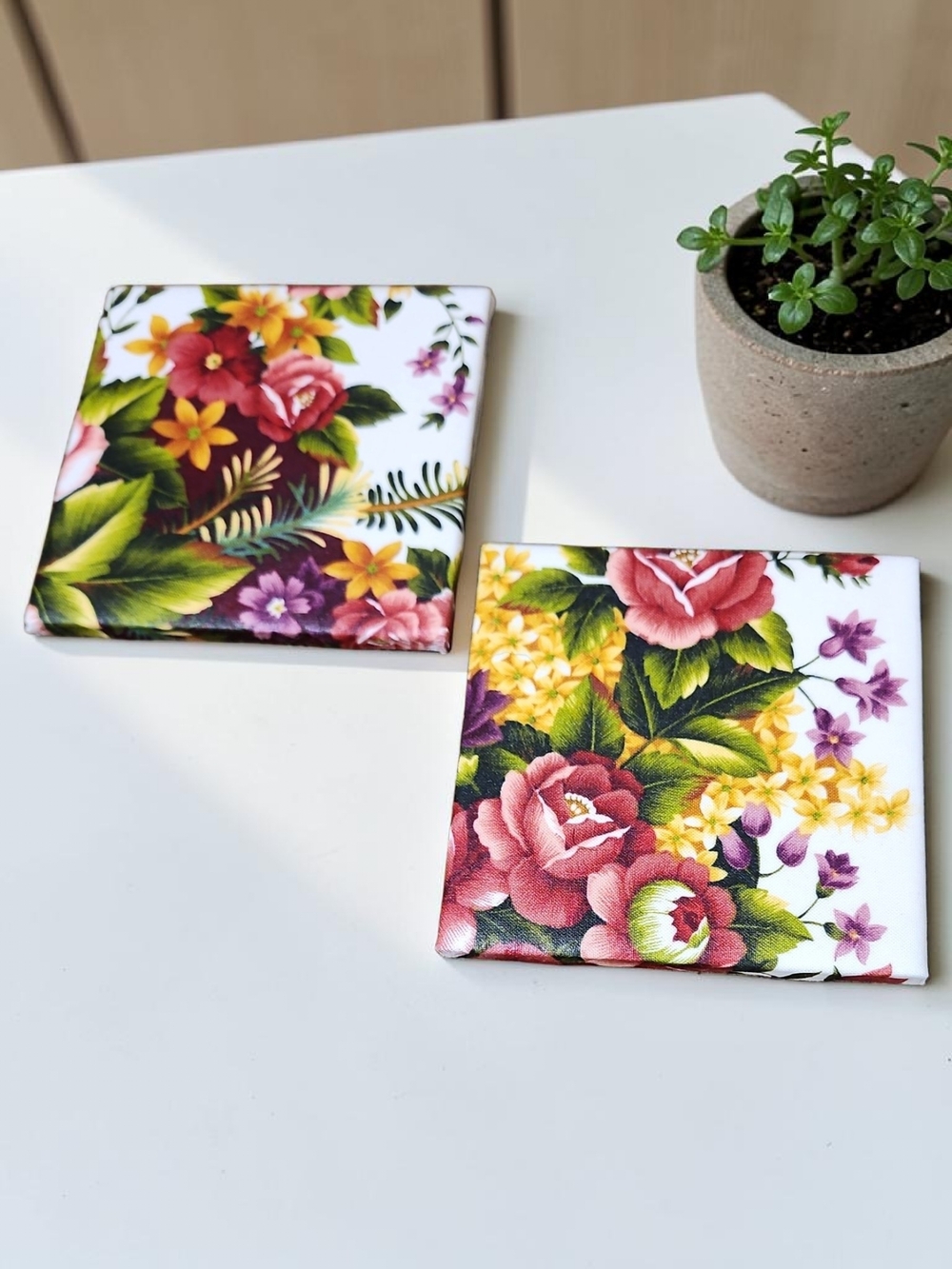 Hand Crafted Floral Ceramic Coasters